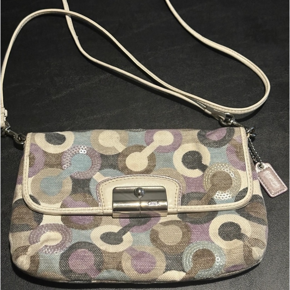 Coach Pastel Signature Circle Print Crossbody in Cream, Lavender, Blue & Taupe